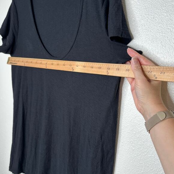 James Perse Black Deep V Round Neck Slub Tee Shirt Cap Sleeve Top 3 / L - Picture 9 of 9